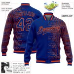 Custom Name and Number Personalized Bomber Varsity Jacket with Royal Orange Halftone 3D Pattern Design Personalized Royal