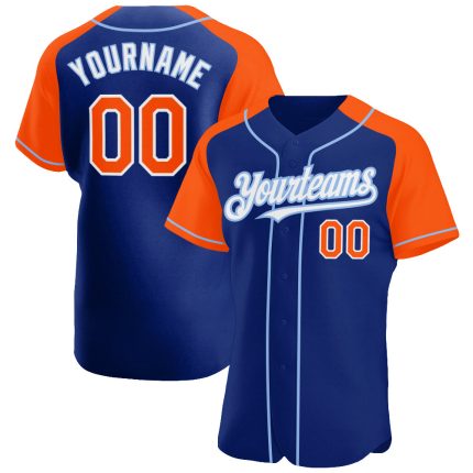 Custom Name and Number Baseball Jersey for Team - Personalized Royal Orange Light Blue Authentic Raglan Sleeves Personalized