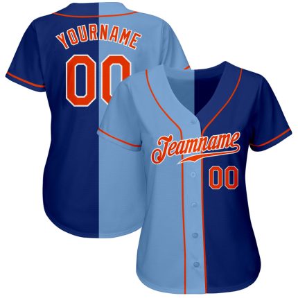 Personalized Team Baseball Jersey in Royal Orange and Light Blue - Custom Name and Number Authentic Split Design Personalized
