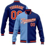 Custom Team Name and Number Varsity Jacket - Personalized Royal Orange-Light Blue Bomber Full-Snap Fashion Jacket Personalized
