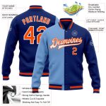Custom Team Name and Number Varsity Jacket - Personalized Royal Orange-Light Blue Bomber Full-Snap Fashion Jacket Personalized