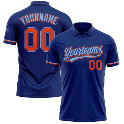 Custom Name Number Performance Vapor Golf Polo Shirt - Royal Orange Light Blue Personalized Royal Orange-Light Blue Performance