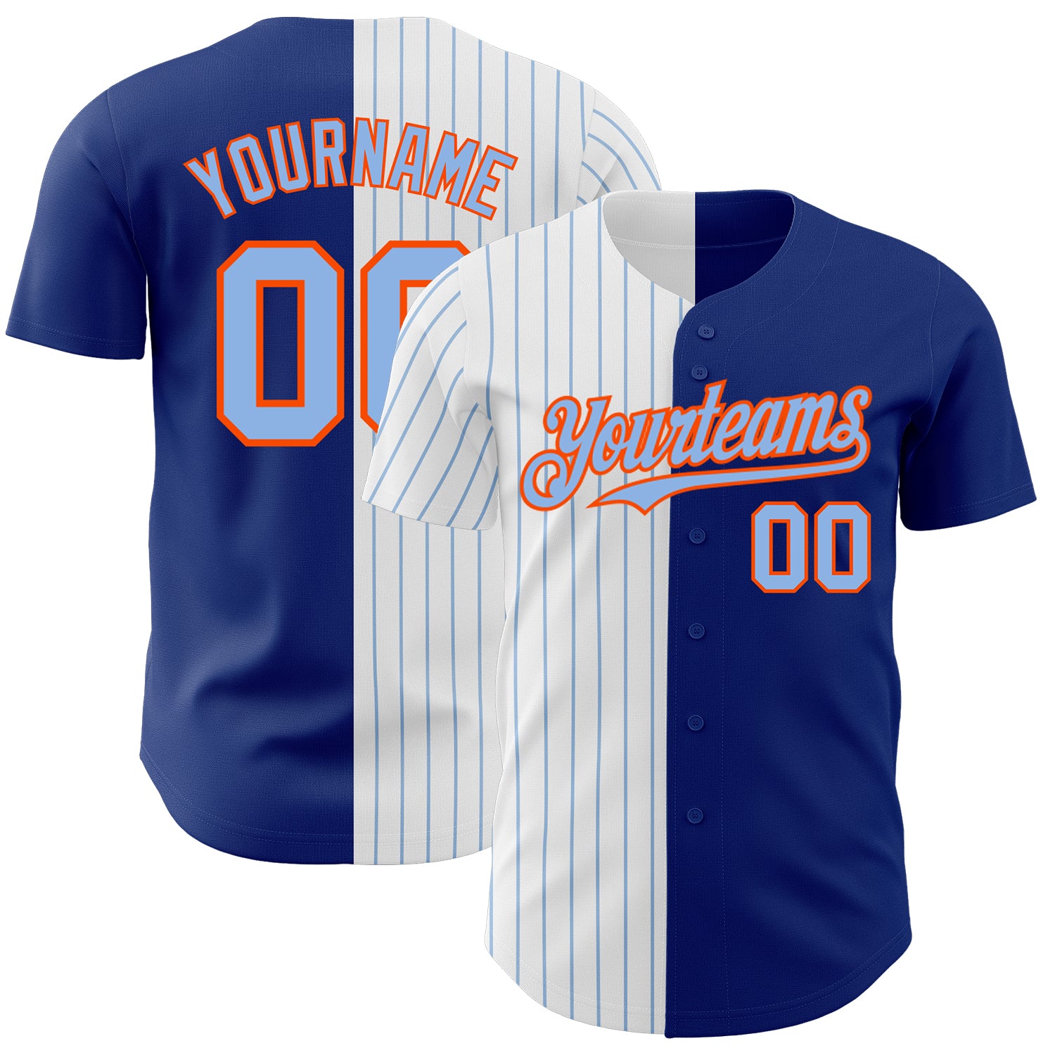 Custom Name Number Royal Orange Light Blue Pinstripe Baseball Jersey Authentic Split Fashion Team Personalized Royal Orange-Light