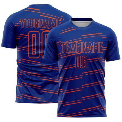 Custom Sublimation Soccer Jersey with Personalized Name and Number - Royal Orange Lines Team Uniform Personalized Royal Orange