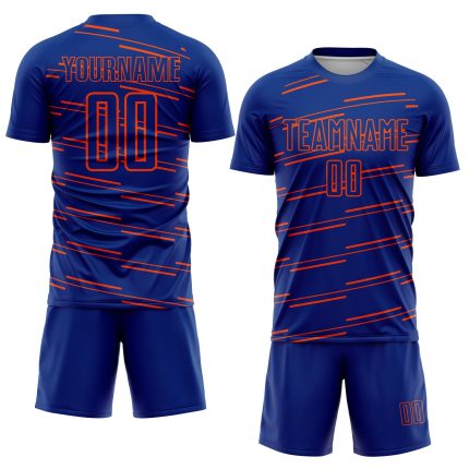 Custom Sublimation Soccer Jersey with Personalized Name and Number - Royal Orange Lines Team Uniform Personalized Royal Orange