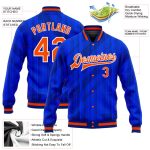 Personalized Custom Name Number Royal Orange Navy 3D Pattern Varsity Letterman Bomber Jacket Personalized Royal Orange-Navy