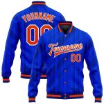 Personalized Custom Name Number Royal Orange Navy 3D Pattern Varsity Letterman Bomber Jacket Personalized Royal Orange-Navy