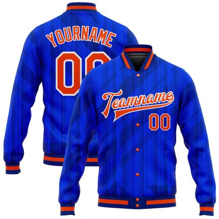 Personalized Custom Name Number Royal Orange Navy 3D Pattern Varsity Letterman Bomber Jacket Personalized Royal Orange-Navy