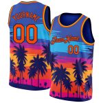 Custom Basketball Jersey with Personalized Name and Number, Authentic Hawaii Palm Trees 3D Pattern in Royal Orange-Navy Personalized