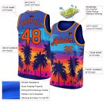 Custom Basketball Jersey with Personalized Name and Number, Authentic Hawaii Palm Trees 3D Pattern in Royal Orange-Navy Personalized