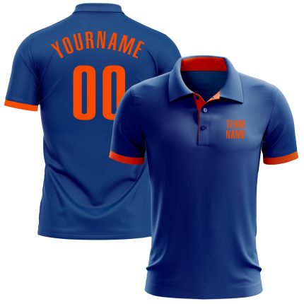 Custom Team Name and Number Royal Orange Performance Golf Polo Shirt - Personalized Golf Apparel Personalized Royal Orange