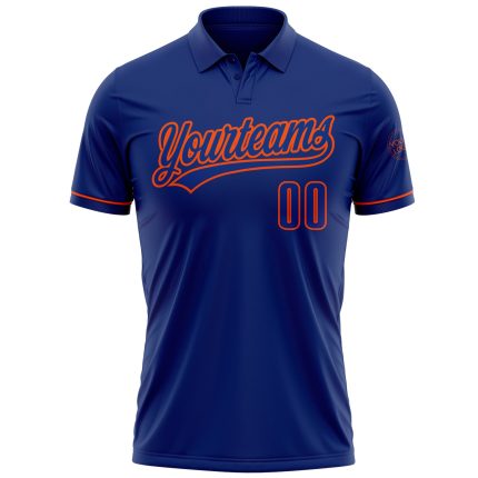Custom Personalized Team Name Number Royal Orange Vapor Golf Polo Shirt Personalized Royal Orange Performance Vapor Golf