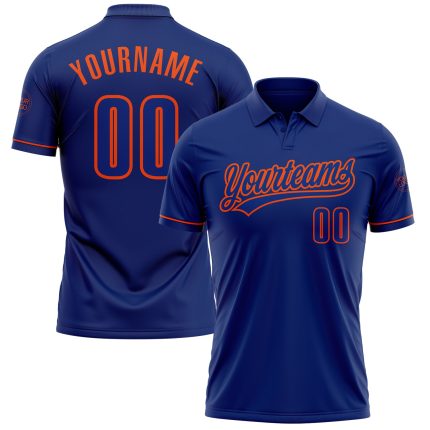Custom Personalized Team Name Number Royal Orange Vapor Golf Polo Shirt Personalized Royal Orange Performance Vapor Golf