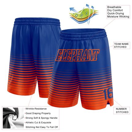 Custom Team Basketball Shorts with Personalized Name & Number - Royal Orange Pinstripe Fade Fashion Personalized Royal Orange