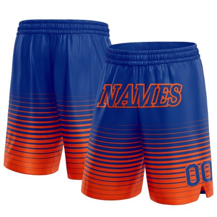 Custom Team Basketball Shorts with Personalized Name & Number - Royal Orange Pinstripe Fade Fashion Personalized Royal Orange