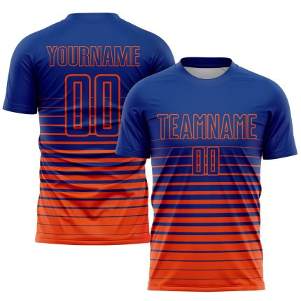 Personalized Soccer Jersey Uniform - Custom Name & Number, Royal Orange Pinstripe Fade Fashion Sublimation Design Personalized