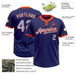 Custom Team Name Number Unisex Softball Jersey Light Blue Royal Orange Pinstripe Two-Button Personalized Royal Orange Pinstripe