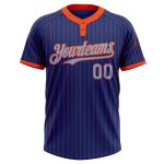 Custom Team Name Number Unisex Softball Jersey Light Blue Royal Orange Pinstripe Two-Button Personalized Royal Orange Pinstripe