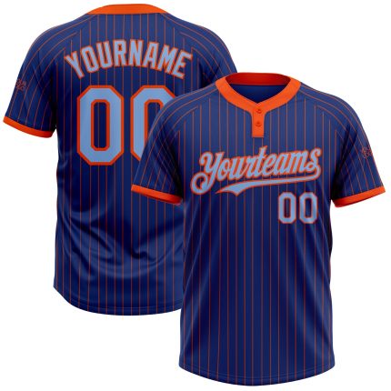 Custom Team Name Number Unisex Softball Jersey Light Blue Royal Orange Pinstripe Two-Button Personalized Royal Orange Pinstripe