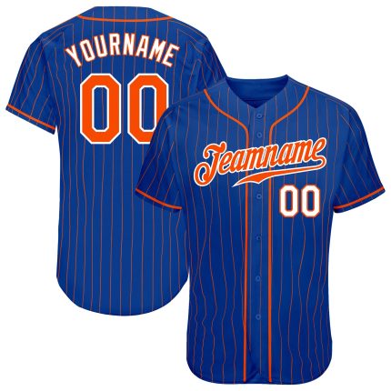 Custom Name and Number Authentic Baseball Jersey - Personalized Orange-White Royal Pinstripe Team Jersey Personalized Royal