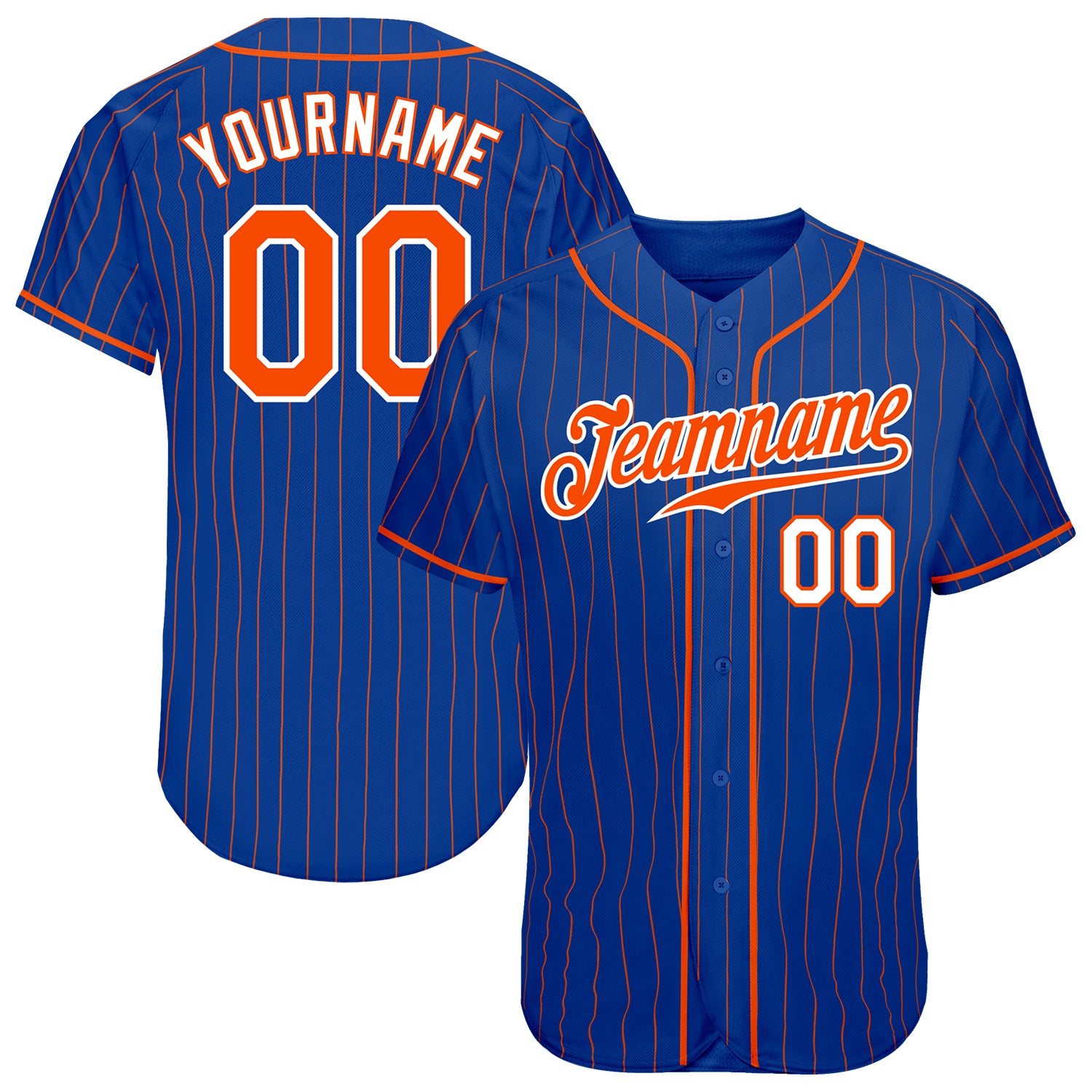 Custom Name and Number Authentic Baseball Jersey - Personalized Orange-White Royal Pinstripe Team Jersey Personalized Royal