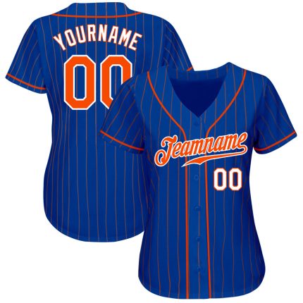 Custom Name and Number Authentic Baseball Jersey - Personalized Orange-White Royal Pinstripe Team Jersey Personalized Royal