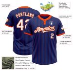 Custom Name and Number Unisex Softball Jersey - Personalized Royal Orange Pinstripe Two-Button Design Personalized Royal