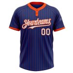 Custom Name and Number Unisex Softball Jersey - Personalized Royal Orange Pinstripe Two-Button Design Personalized Royal