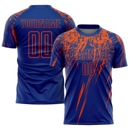 Custom Name and Number Soccer Jersey - Personalized Royal Orange Sublimation Team Uniform Personalized Royal Orange Sublimation