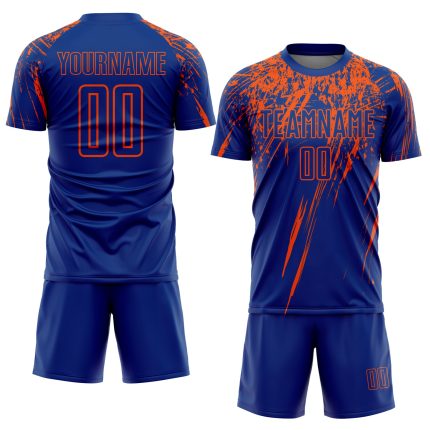 Custom Name and Number Soccer Jersey - Personalized Royal Orange Sublimation Team Uniform Personalized Royal Orange Sublimation