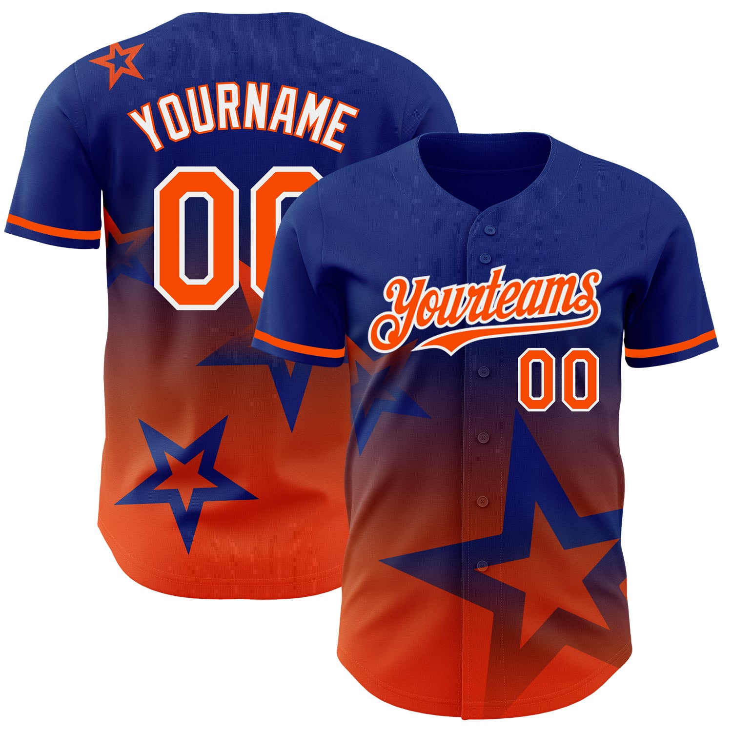 Custom Name and Number Baseball Jersey - Personalized 3D Twinkle Star Design in Royal Orange-White Color Gradient Personalized