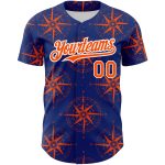 Custom Name and Number Baseball Jersey with Personalized Royal Orange-White 3D Pattern Navigation Compass Design Personalized