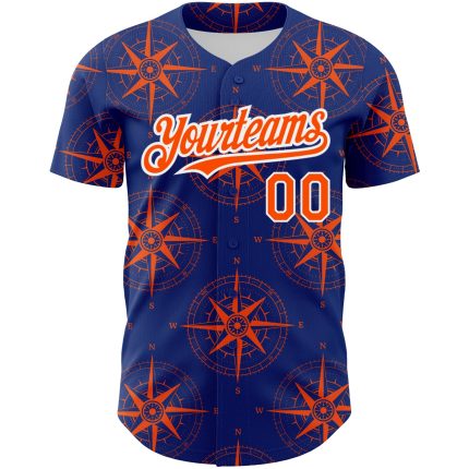 Custom Name and Number Baseball Jersey with Personalized Royal Orange-White 3D Pattern Navigation Compass Design Personalized