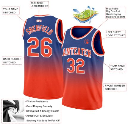 Custom Name Number Basketball Jersey - Personalized Royal Orange White Authentic Fade Fashion Personalized Royal Orange-White