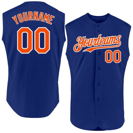 Personalized Baseball Jersey - Authentic Sleeveless in Royal Orange and White Personalized Royal Orange-White Authentic Sleeveless