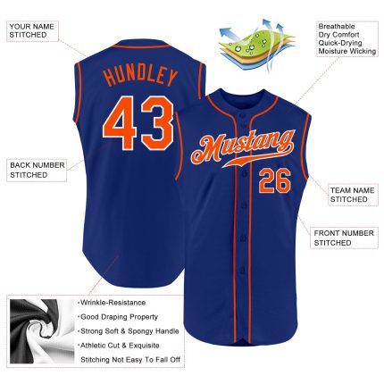 Custom Name & Number Personalized Baseball Jersey - Royal Orange-White Sleeveless Authentic Team Gear Personalized Royal