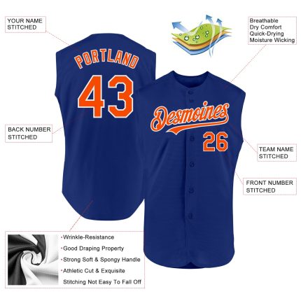 Personalized Baseball Jersey - Authentic Sleeveless in Royal Orange and White Personalized Royal Orange-White Authentic Sleeveless