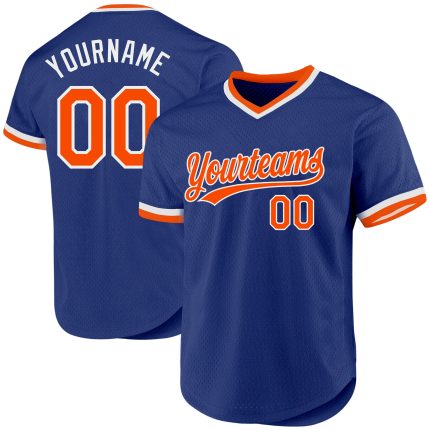 Personalized Authentic Throwback Baseball Jersey in Royal Orange-White Personalized Royal Orange-White Authentic Throwback