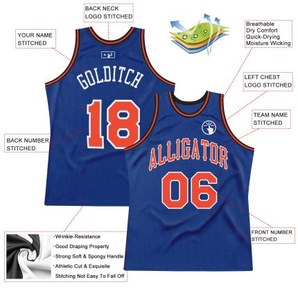 Personalized Royal Orange White Basketball Jersey Authentic Throwback Design Personalized Royal Orange-White Authentic Throwback