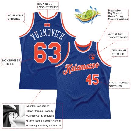 Custom Team Basketball Jersey - Authentic Throwback, Personalized Royal Orange-White with Custom Name and Number Personalized
