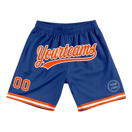 Personalized Royal Orange-White Basketball Shorts | Authentic Throwback Design Personalized Royal Orange-White Authentic