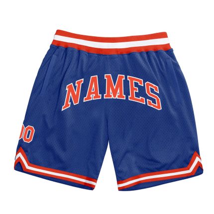 Custom Team Basketball Shorts with Name and Number - Personalized Royal Orange and White Authentic Throwback Design Personalized