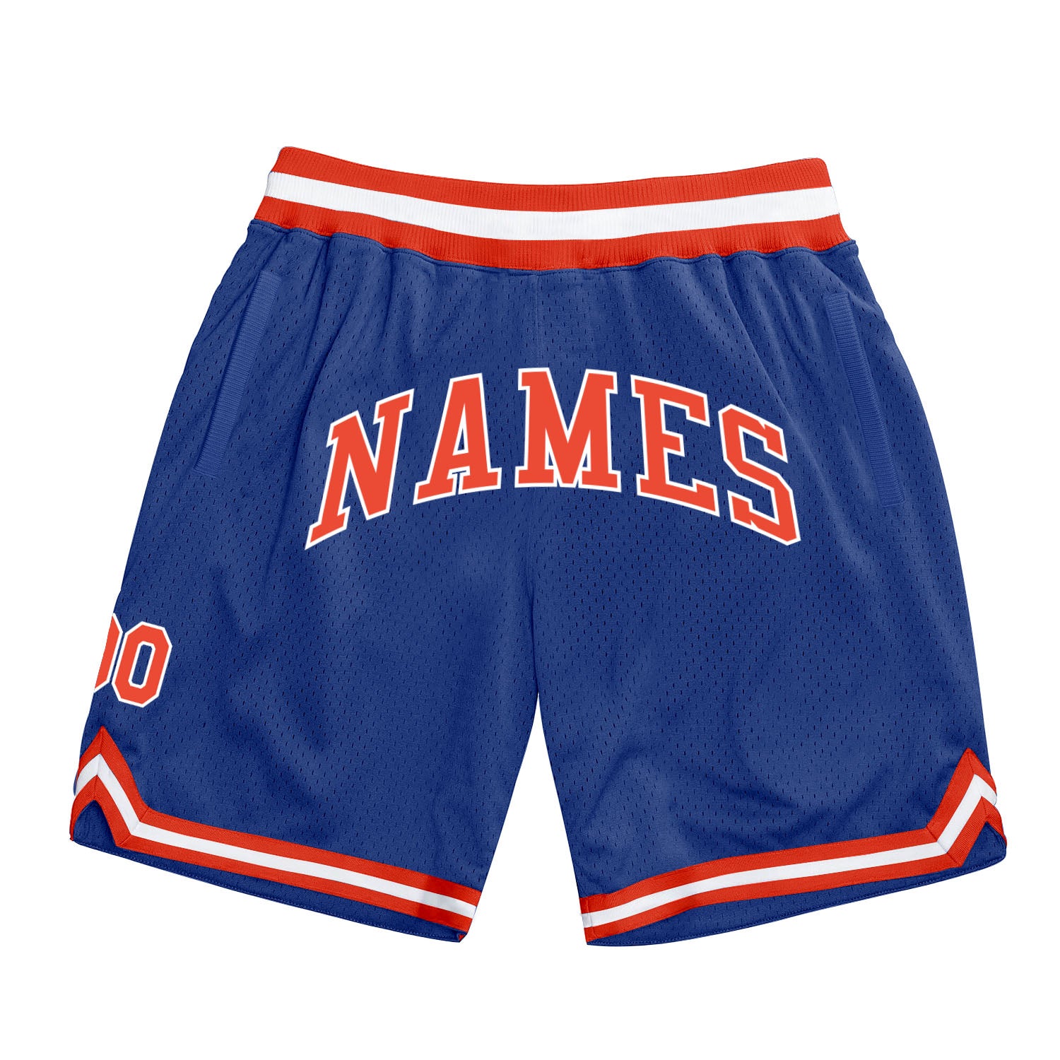 Custom Team Basketball Shorts with Name and Number - Personalized Royal Orange and White Authentic Throwback Design Personalized