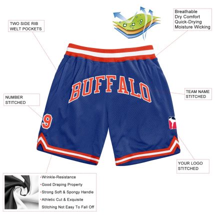 Custom Team Basketball Shorts with Name and Number - Personalized Royal Orange and White Authentic Throwback Design Personalized