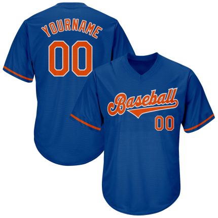 Custom Name & Number MLB Baseball Jersey Shirt - Personalized Royal Orange-White Authentic Throwback Rib-Knit Personalized
