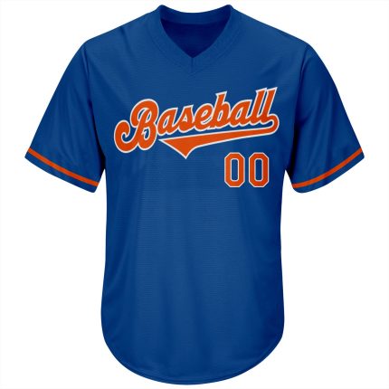 Custom Name & Number MLB Baseball Jersey Shirt - Personalized Royal Orange-White Authentic Throwback Rib-Knit Personalized