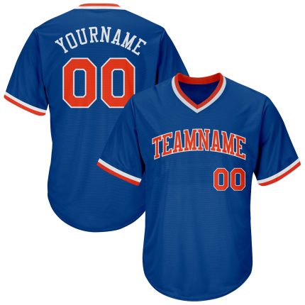 Personalized Authentic Baseball Jersey Shirt - Royal Orange-White Throwback Rib-Knit Personalized Royal Orange-White Authentic