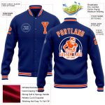 Personalized Varsity Letterman Jacket in Royal Orange and White, Full-Snap Bomber Design Personalized Royal Orange-White