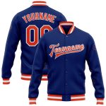 Custom Name and Number Royal Orange-White Bomber Varsity Letterman Jacket - Personalized Team Jacket Personalized Royal Orange-White
