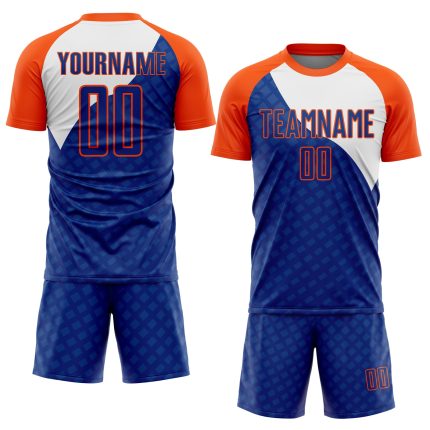 Custom Soccer Jersey with Personalized Name and Number - Royal Orange-White Curve Lines Design Personalized Royal Orange-White